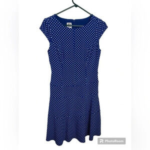 Anne Klein Cap Sleeve Dress Polka Dot Fit-Flared Back Zip Size 8